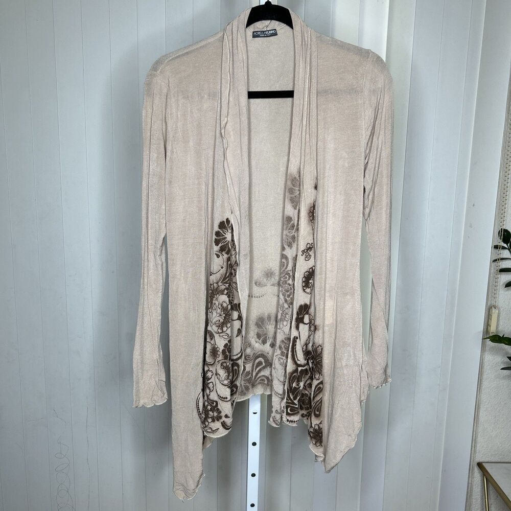 Fiorella Rubin Draped Cardigan Floral Print Beige Nude Made in Italy Size XS